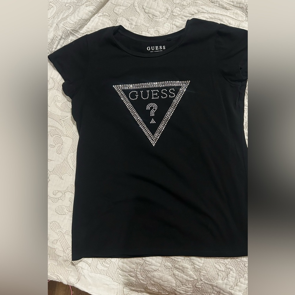 Guess Black Tee with Rhinestone Detail